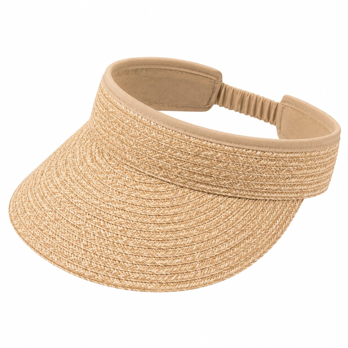 Visière pare-soleil taille unique en paille tressée beige ajustable pour femme