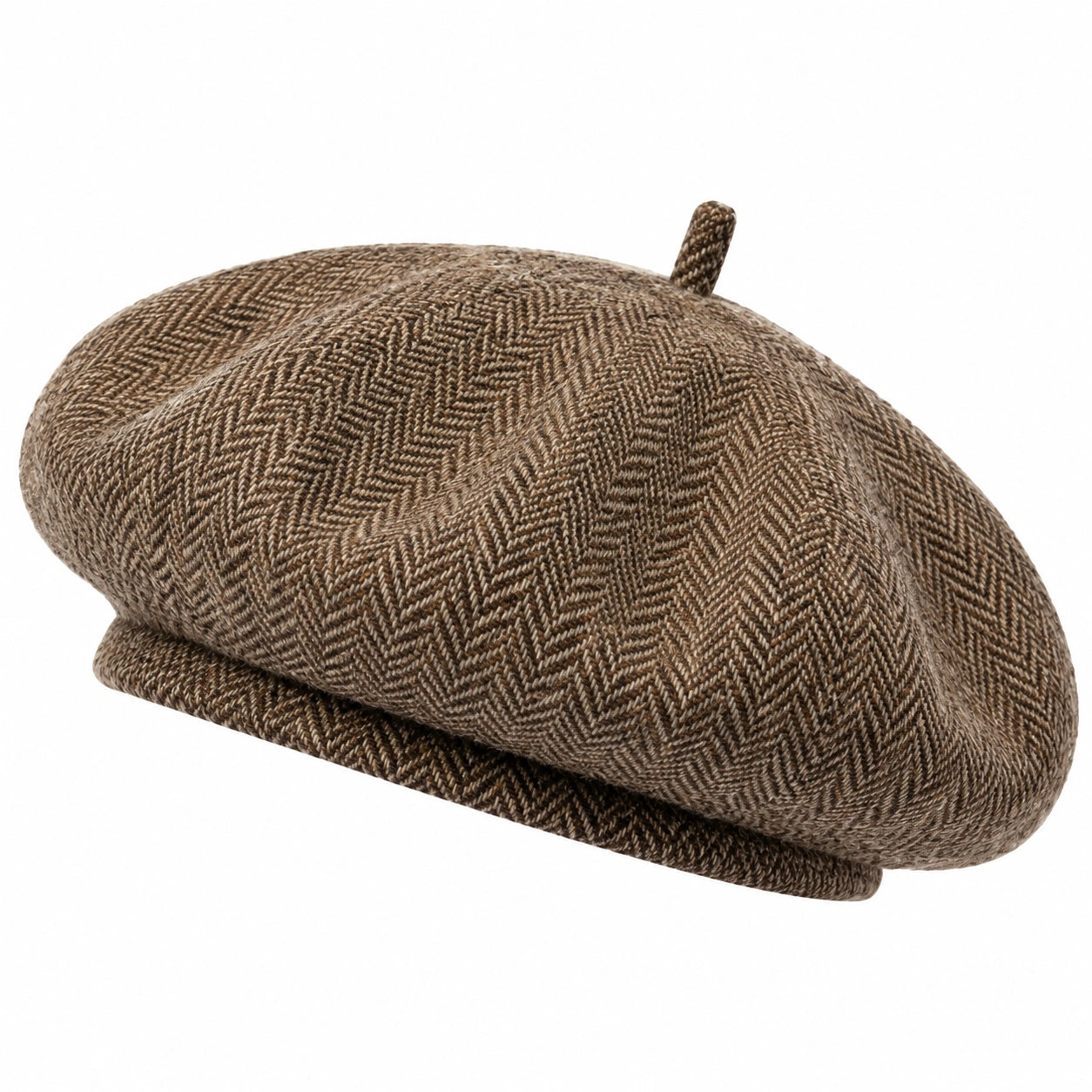 Béret taille unique en tissu brun à chevrons style classique