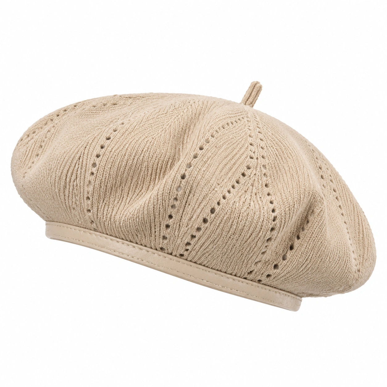 Béret taille unique en maille beige style ajouré
