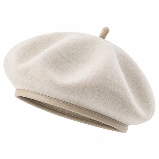 Béret taille unique en textile velouté beige clair style classique