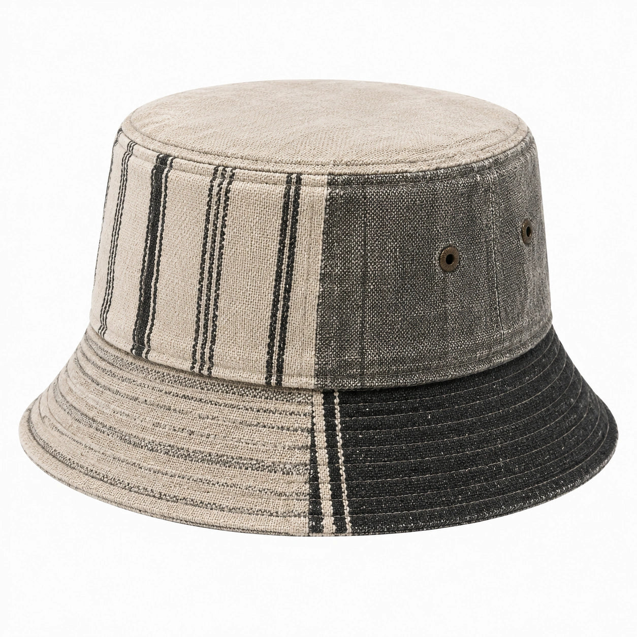 Chapeau bob taille unique en textile beige et noir à rayures - style décontracté