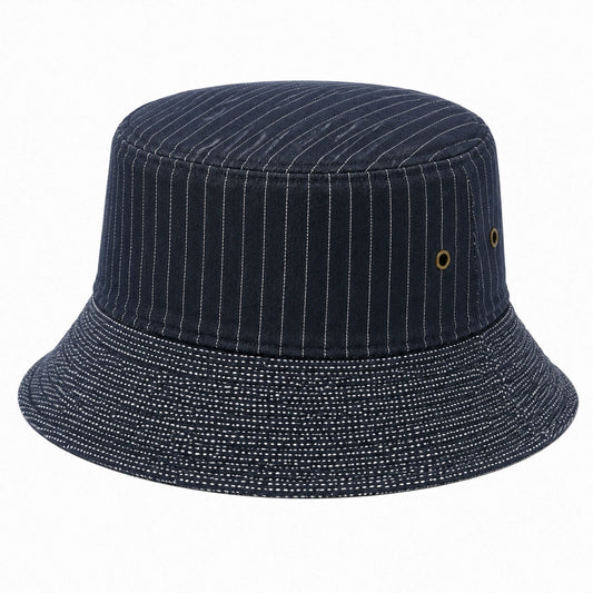 Chapeau bob en denim bleu marine à rayures taille unique style urbain