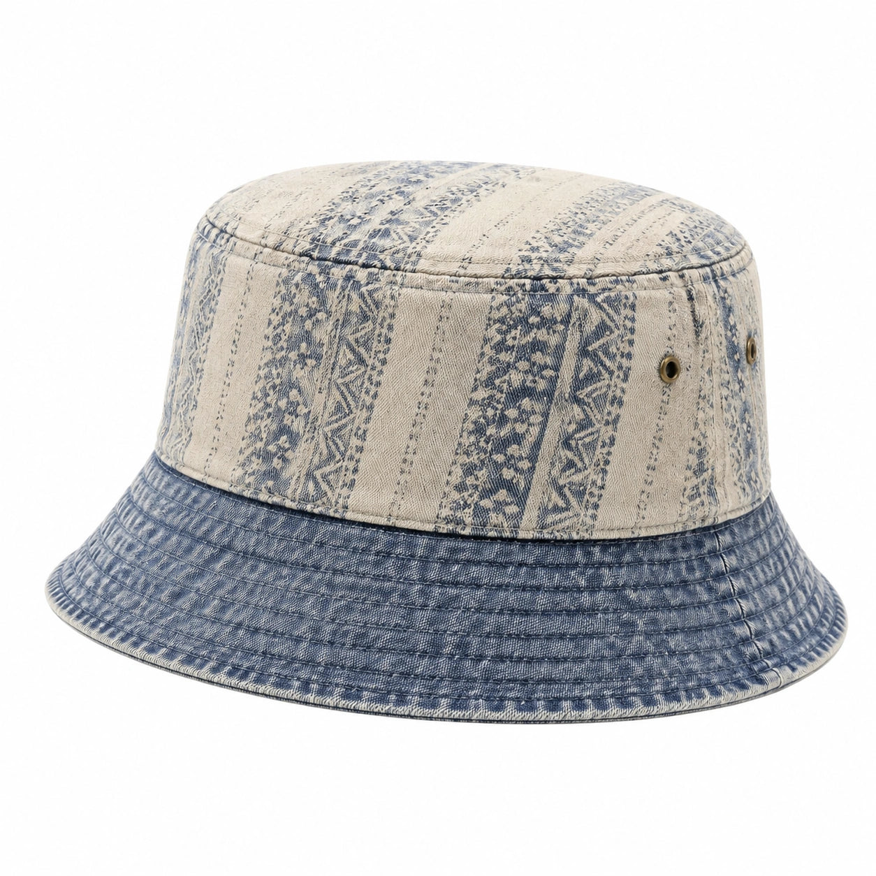 Chapeau bob taille unique en tissu bleu et beige à motif denim style décontracté