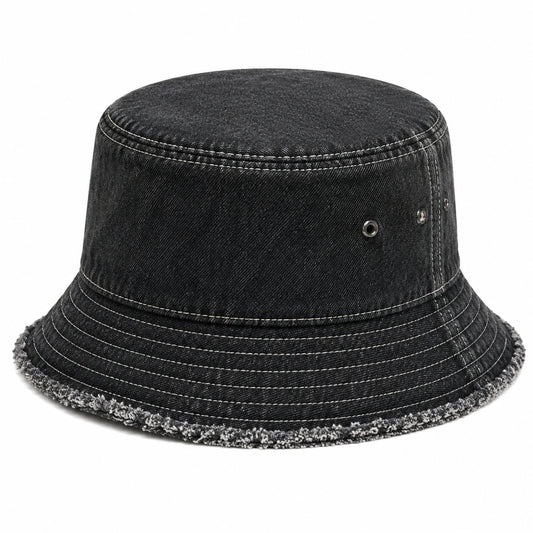 Chapeau bob taille unique en denim noir à bord souple