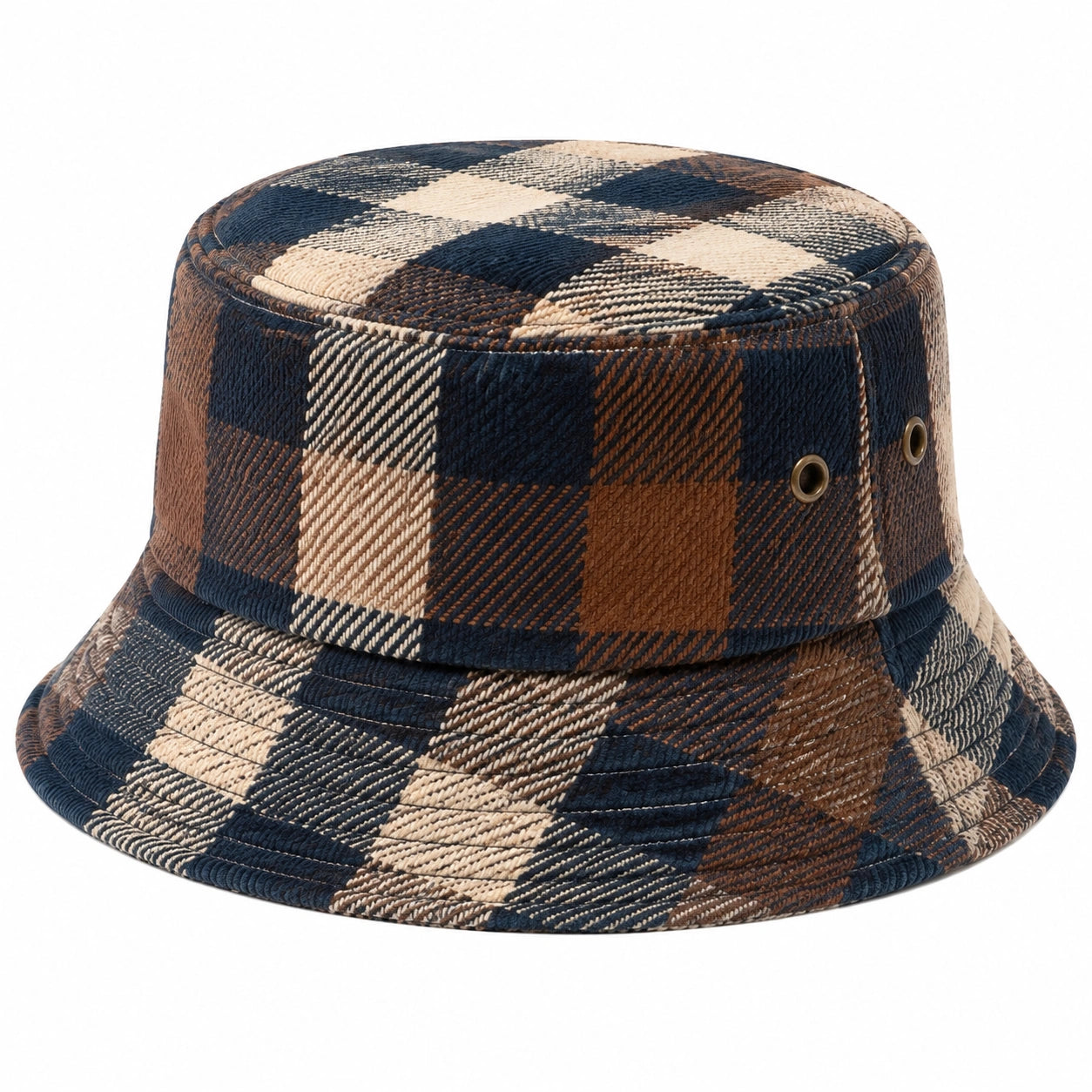 Chapeau bob taille unique en textile bleu marine marron et beige à carreaux style décontracté