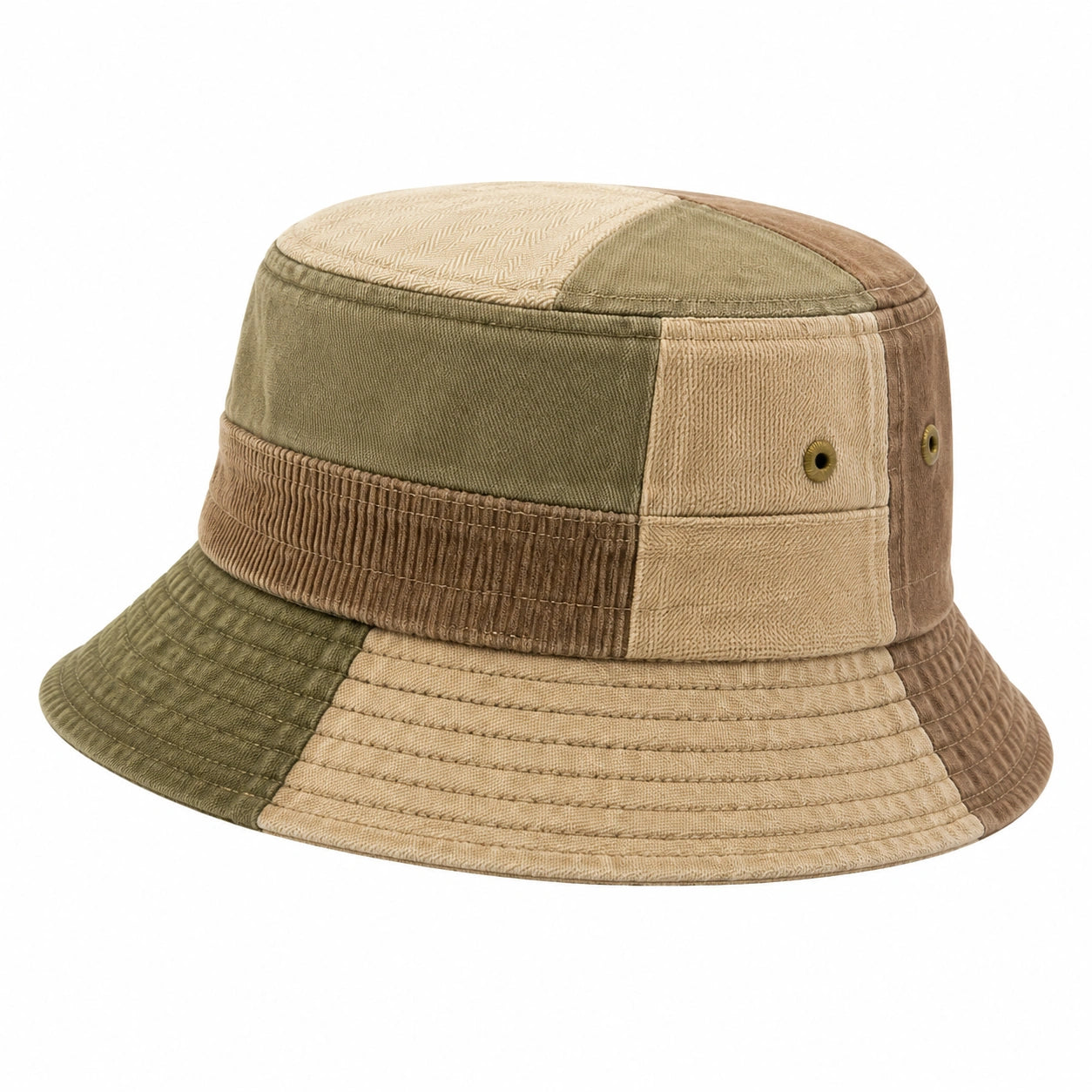 Chapeau bob taille unique en tissu kaki beige marron - style patchwork pour usage quotidien