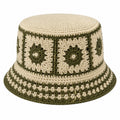 Chapeau bob taille unique en fibres tressées vert kaki et écru à motif floral