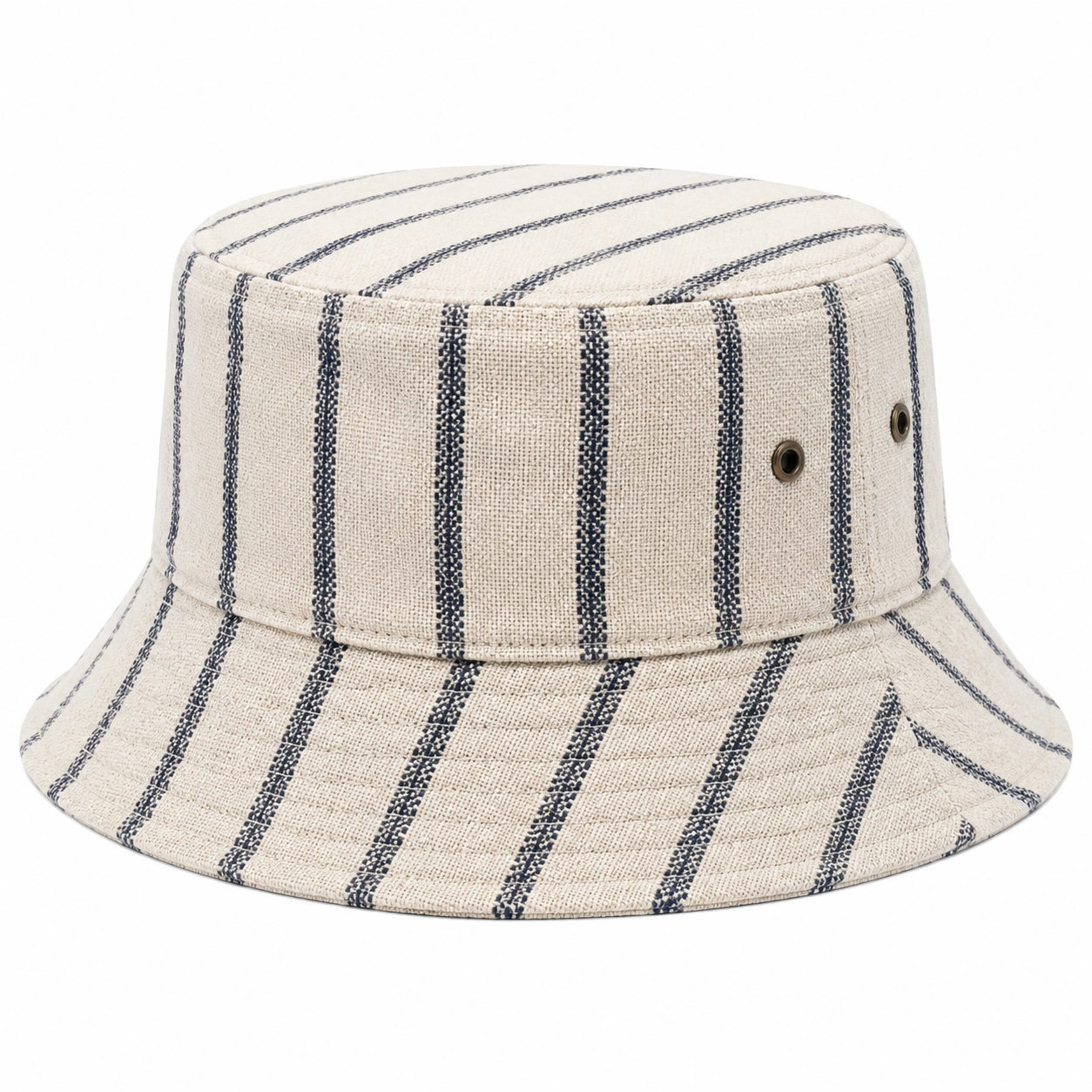 Chapeau bob taille unique en tissu écru et bleu marine à rayures avec bord souple