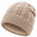Bonnet taille unique beige en maille torsadée doublé polaire pour adulte