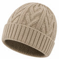 Bonnet taille unique en maille beige - tricot torsadé extensible pour hiver