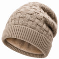 Bonnet taille unique beige en maille doublée style torsadé pour hiver