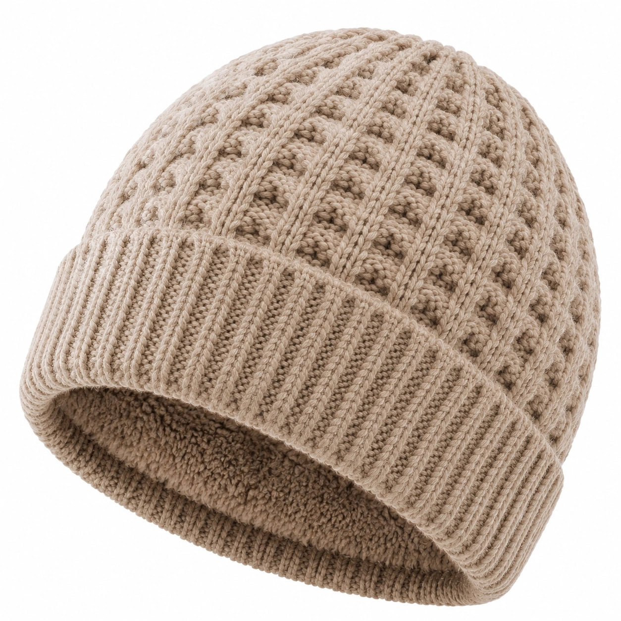 Bonnet taille unique en textile tricoté beige pour hiver style torsadé