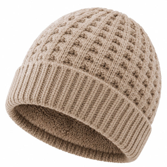 Bonnet taille unique en textile tricoté beige pour hiver style torsadé