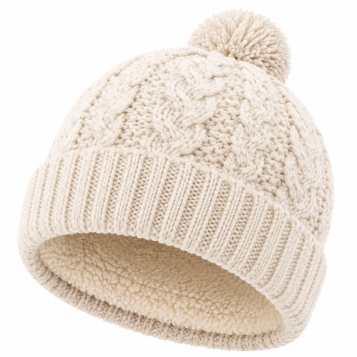 Bonnet taille unique en maille écru doublé doux avec pompon