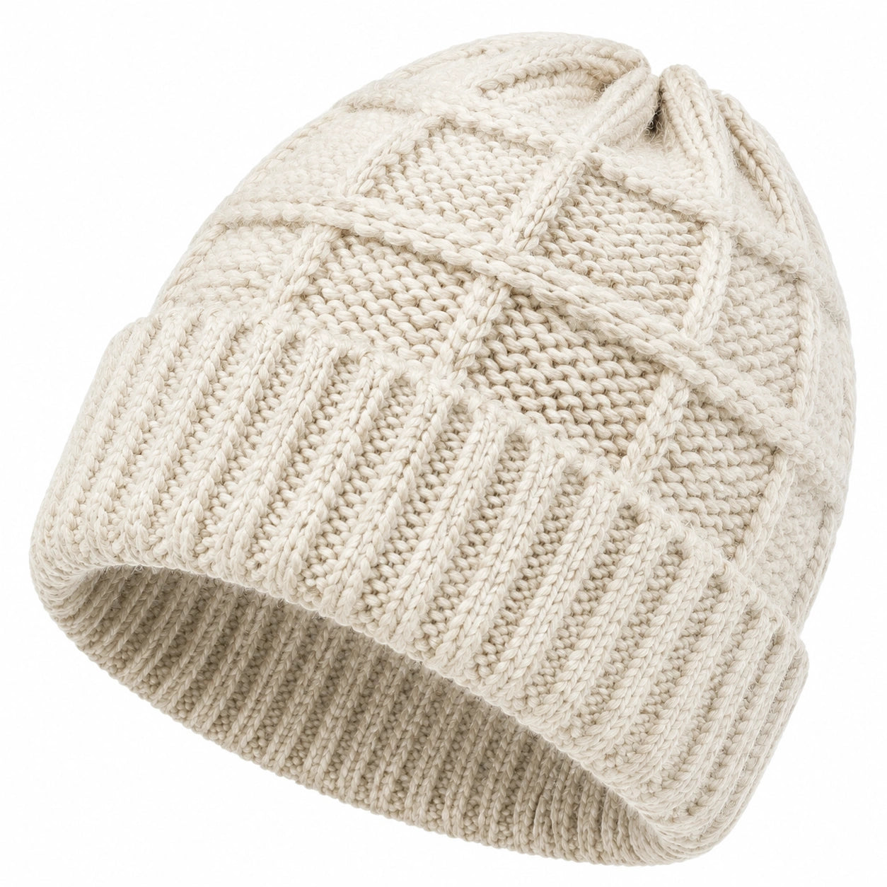 Bonnet en maille taille unique écru torsadé chaud