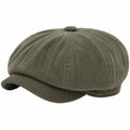 Casquette gavroche taille unique en tissu côtelé vert kaki style rétro