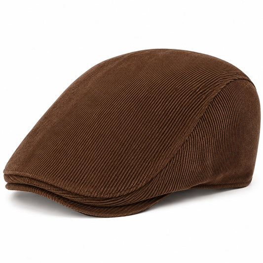 Casquette plate taille unique en velours côtelé marron - style classique