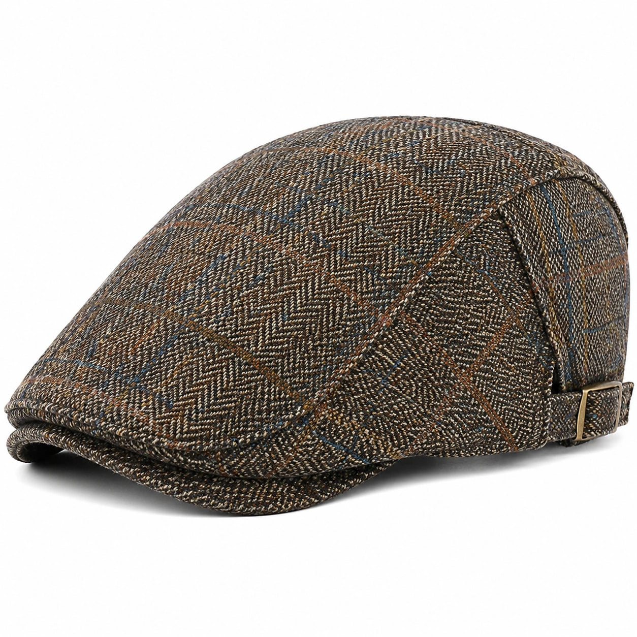 Casquette plate taille unique en tissu tissé marron style classique ajustable