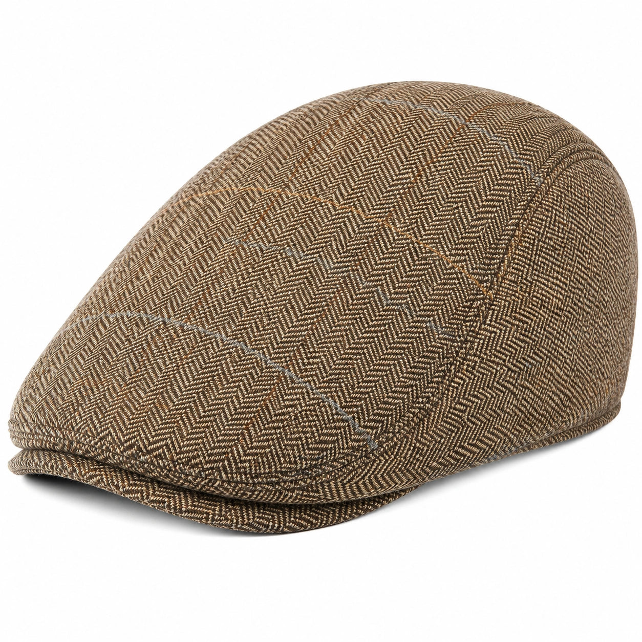Casquette plate taille unique en tissu marron à motif chevrons style classique