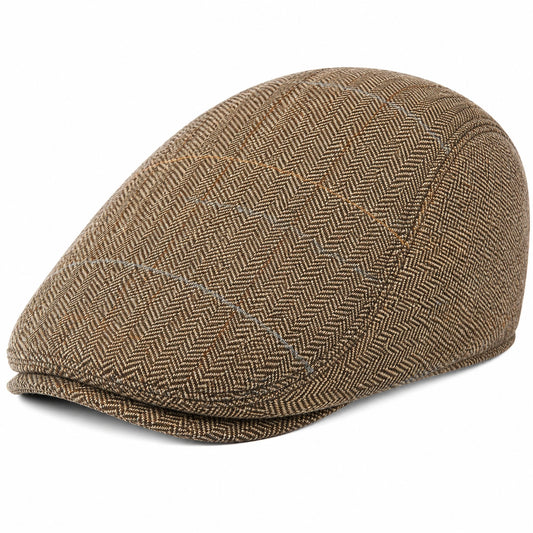 Casquette plate taille unique en tissu marron à motif chevrons style classique