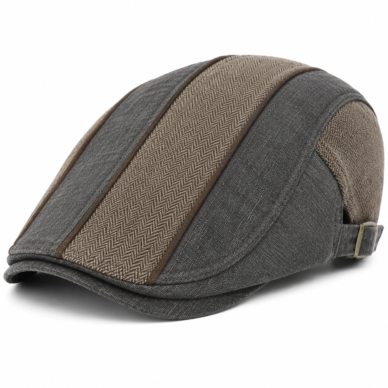 Casquette plate taille unique en tissu gris et beige - style classique réglable