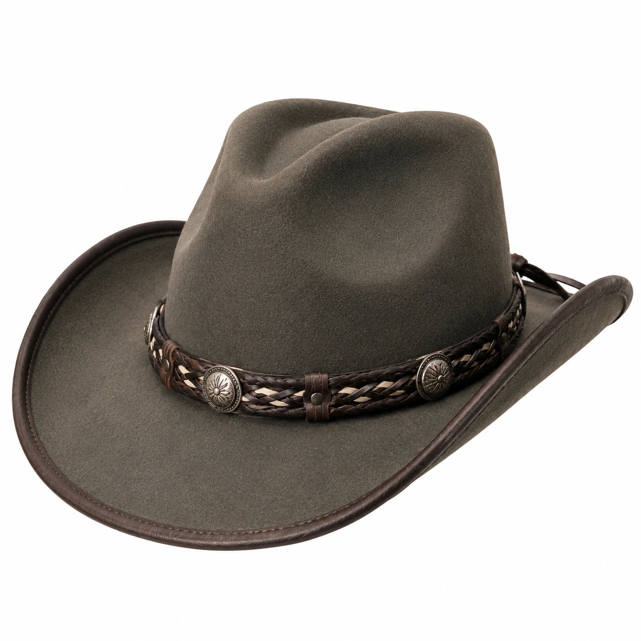 Chapeau cowboy taille unique en textile aspect suédé kaki style western
