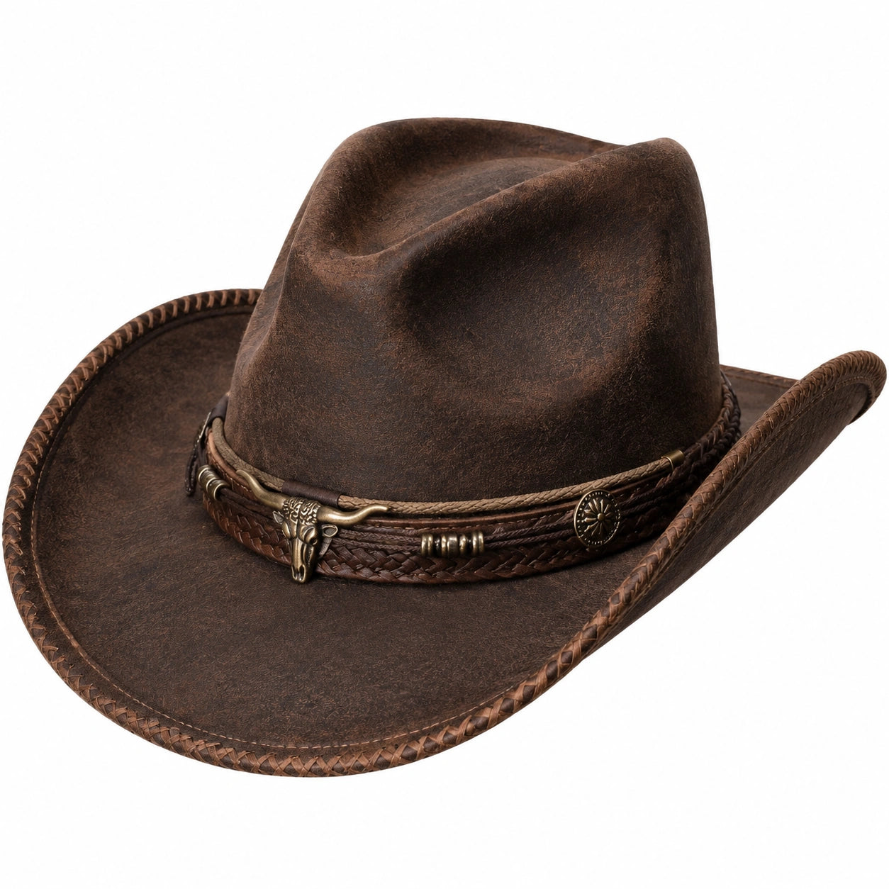 Chapeau cowboy taille unique aspect cuir marron style western