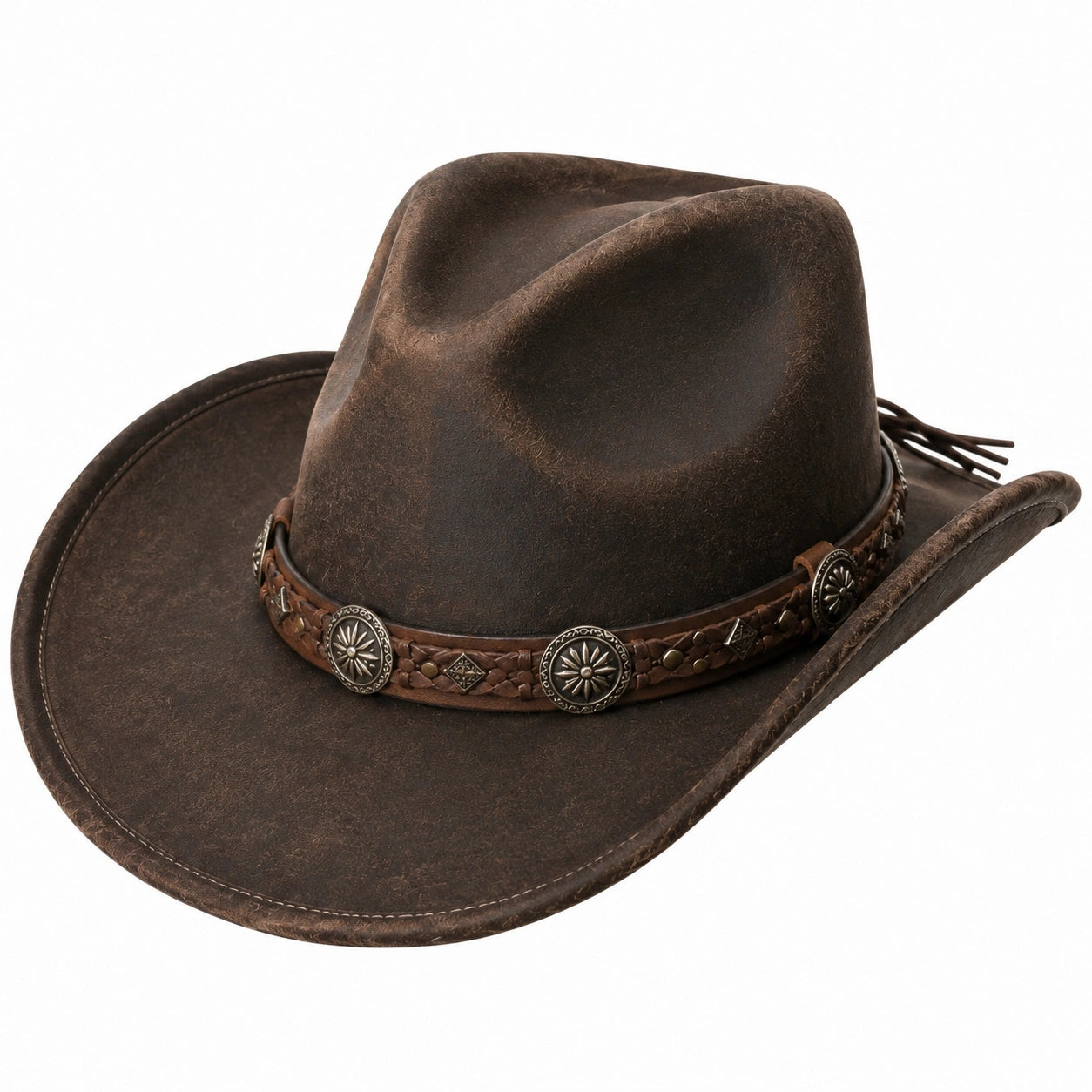 Chapeau cowboy taille unique aspect cuir marron style western