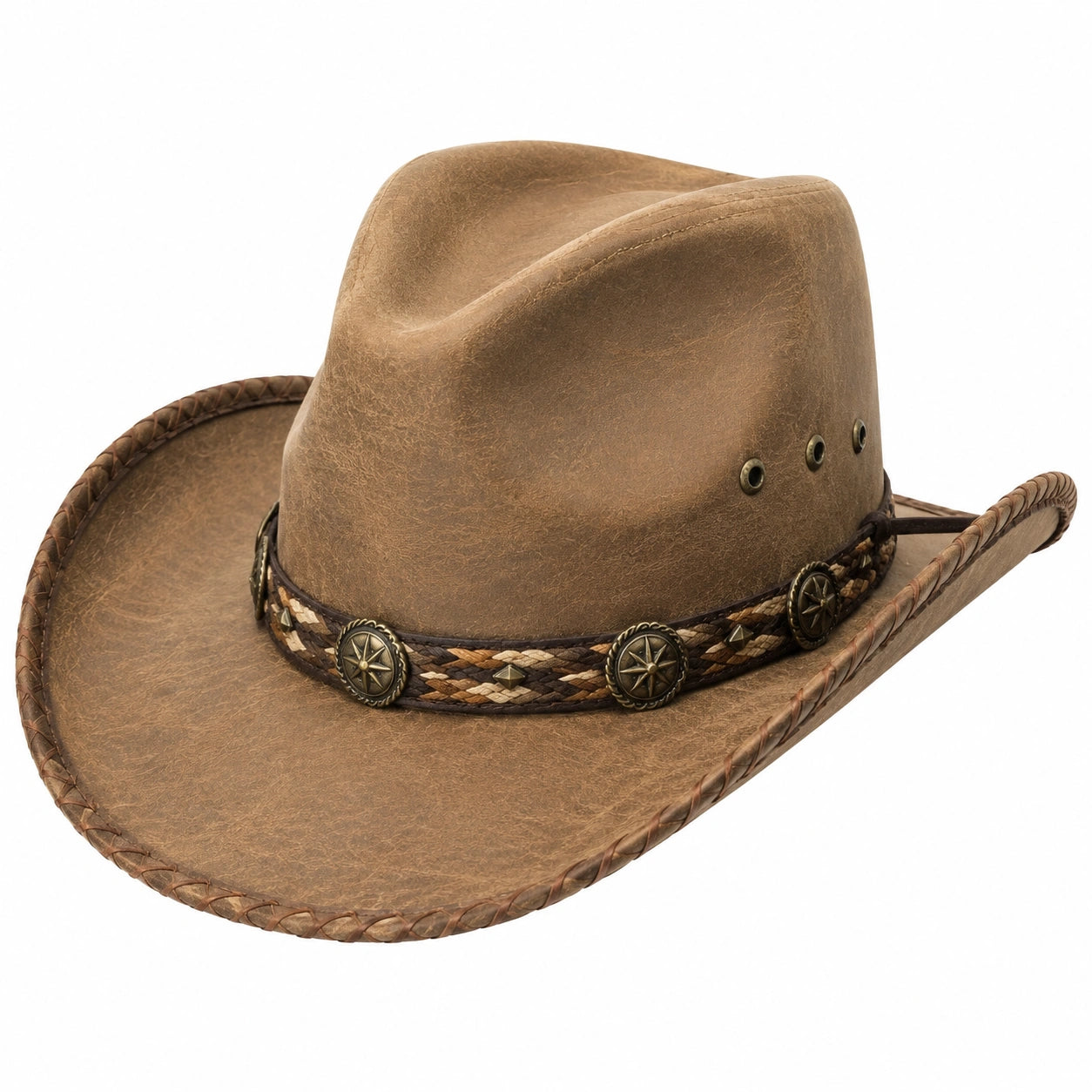 Chapeau cowboy taille unique brun aspect cuir style western