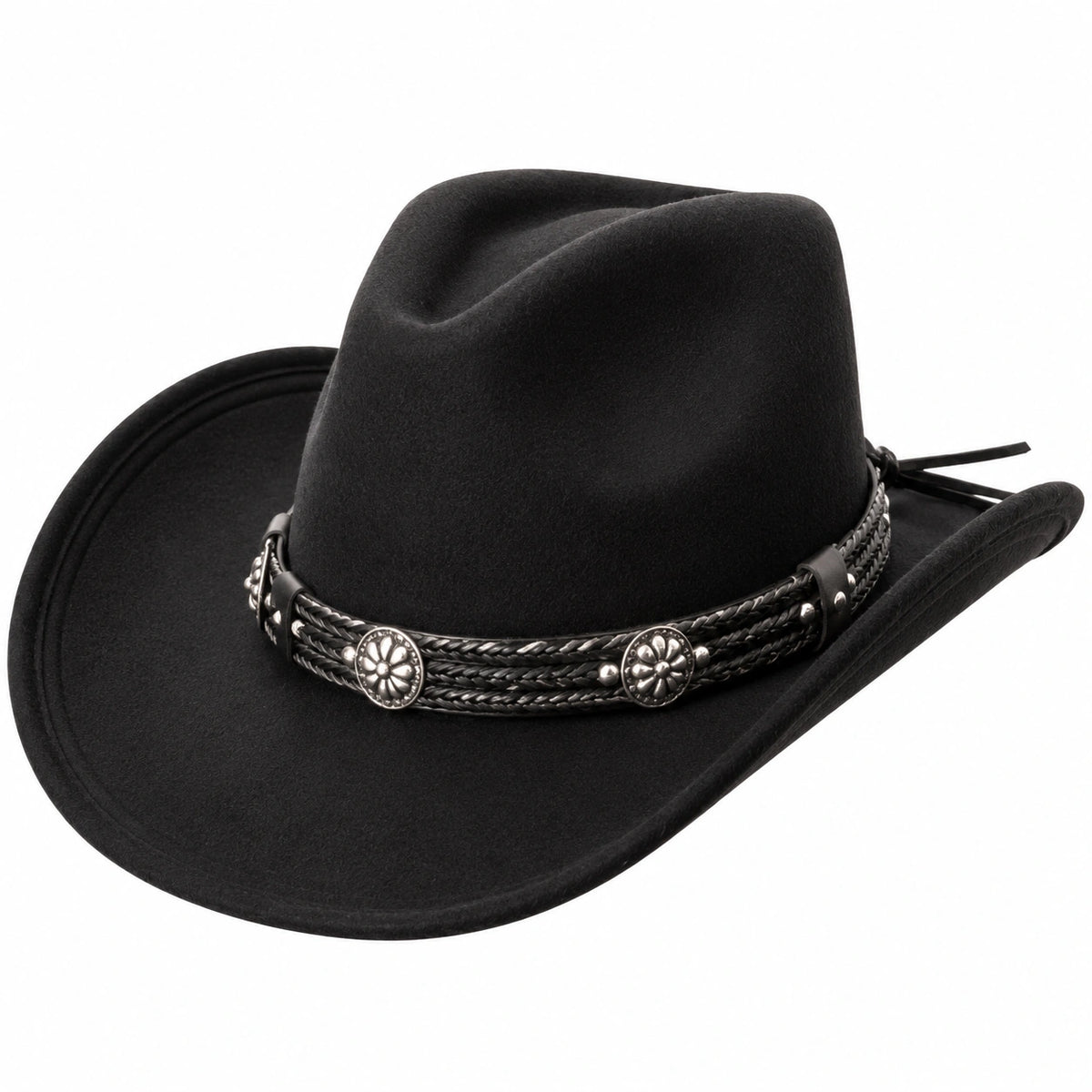 Chapeau cowboy taille unique noir aspect feutré style cowboy ajustable