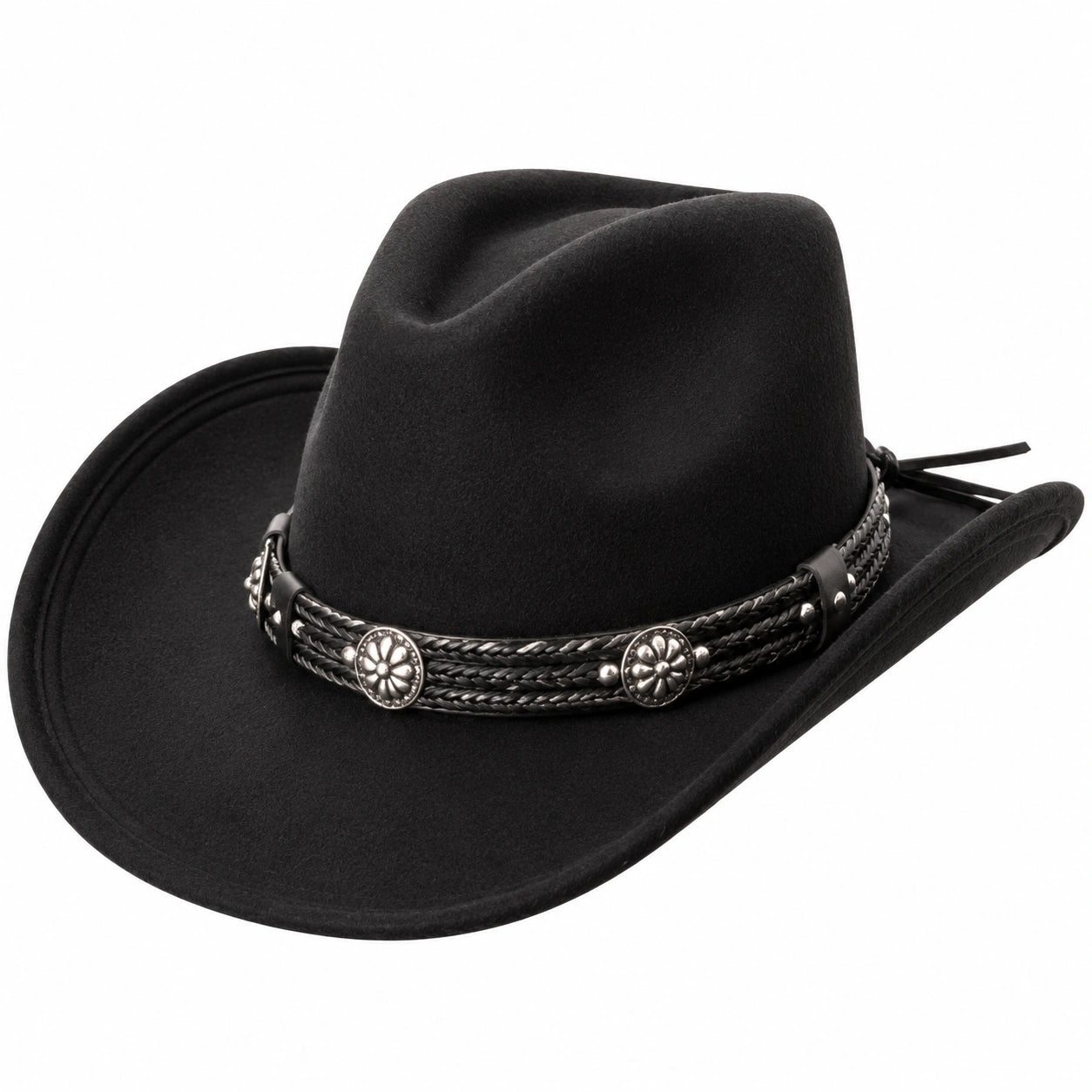 Chapeau cowboy taille unique noir aspect feutré style cowboy ajustable