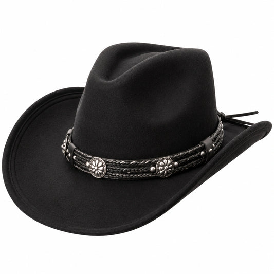 Chapeau cowboy taille unique noir aspect feutré style cowboy ajustable