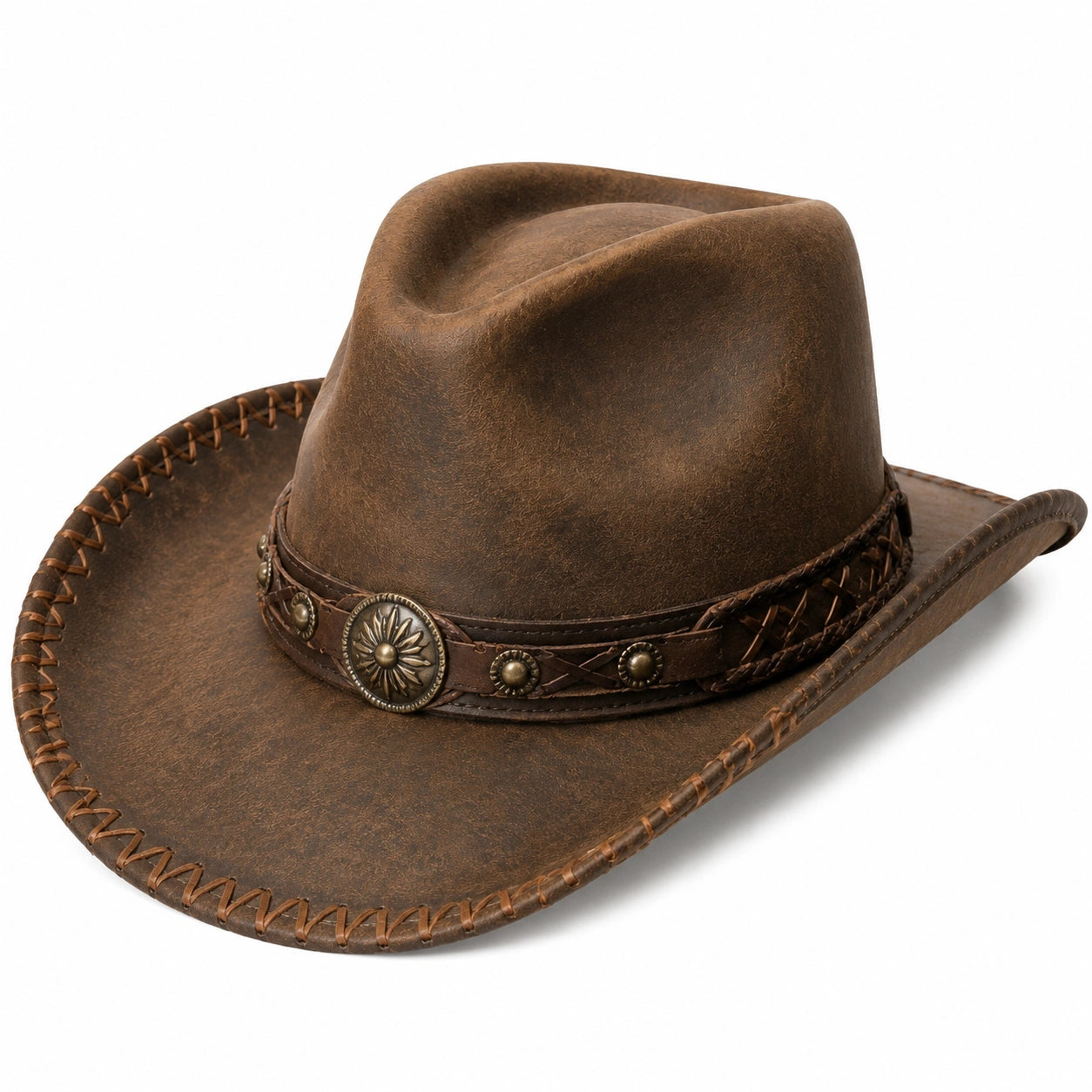 Chapeau cowboy taille unique brun en similicuir à bord large style western