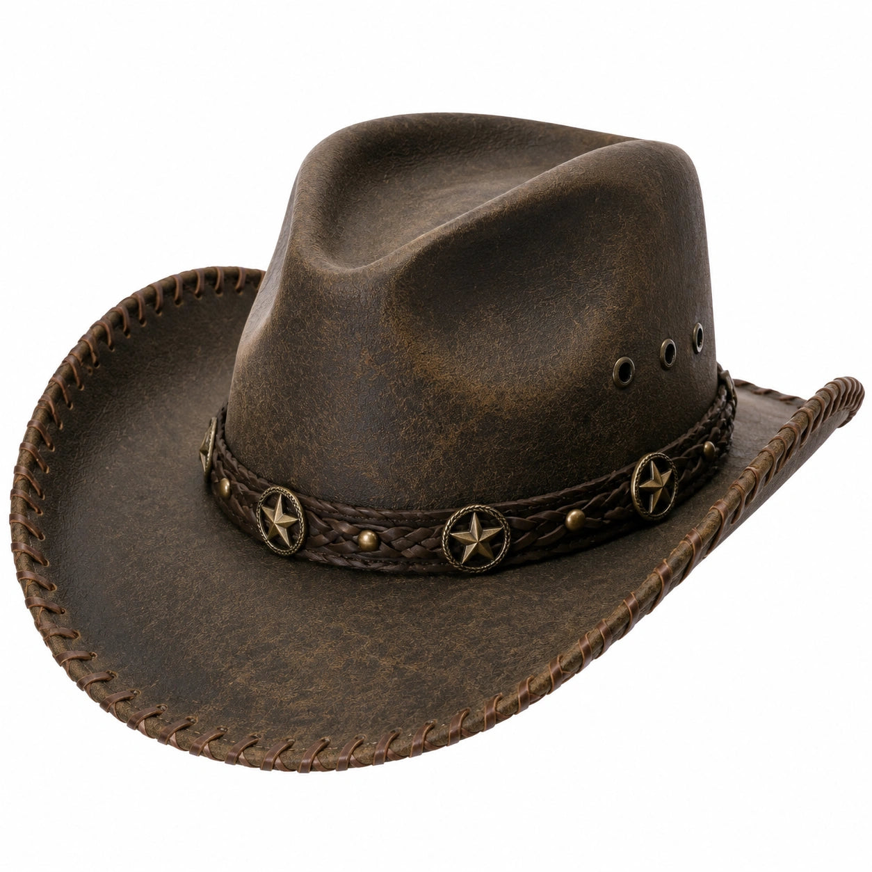 Chapeau cowboy taille unique brun en simili cuir à large bord style western