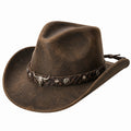Chapeau cowboy taille unique brun aspect cuir avec bande tressée décorative