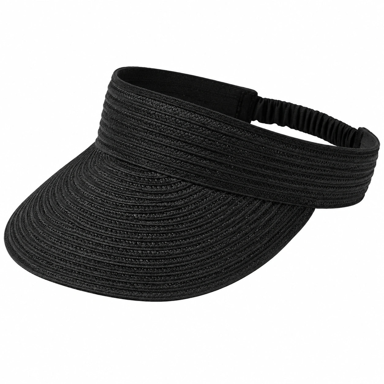 Visière femme taille unique noire tressée avec bande élastique