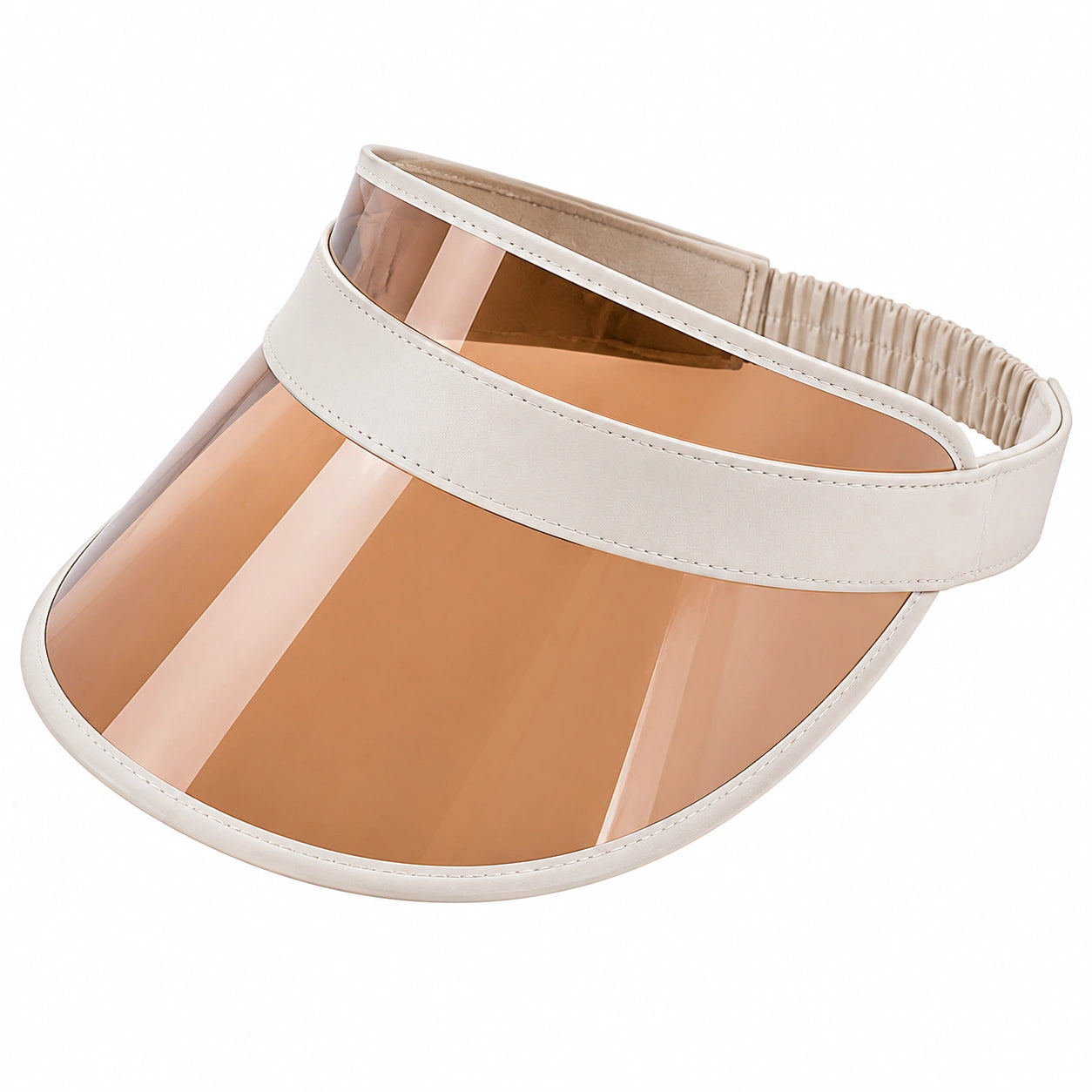Visière pare-soleil taille unique en PVC transparent ambre et similicuir blanc ajustable