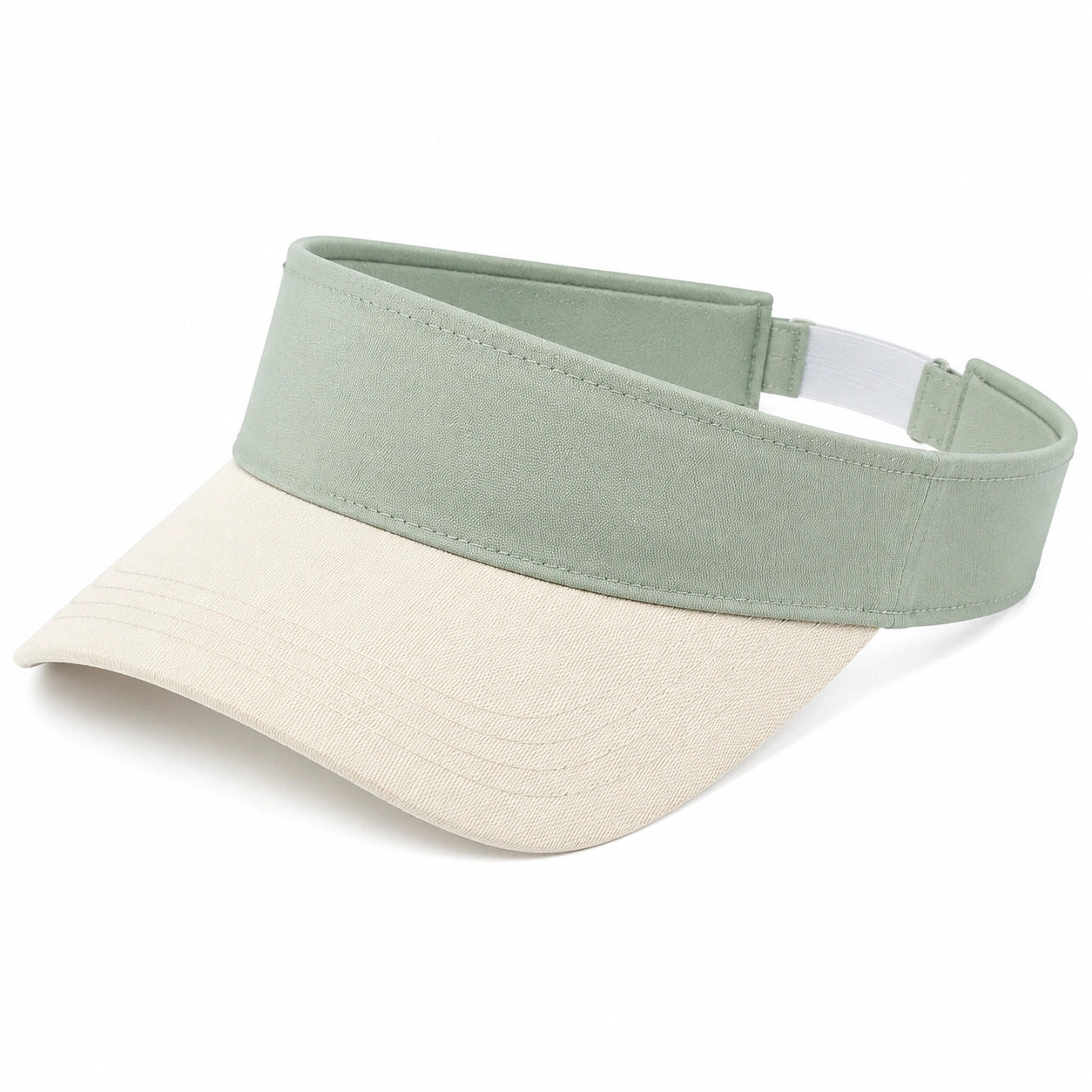 Visière taille unique en tissu vert sauge et beige réglable pour protection solaire