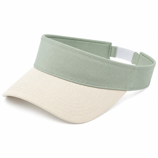 Visière taille unique en tissu vert sauge et beige réglable pour protection solaire