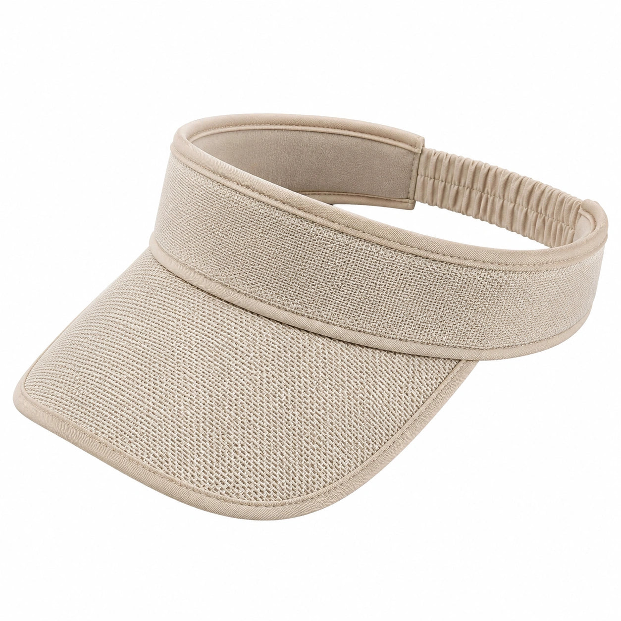 Visière taille unique beige en textile tissé avec bande élastique