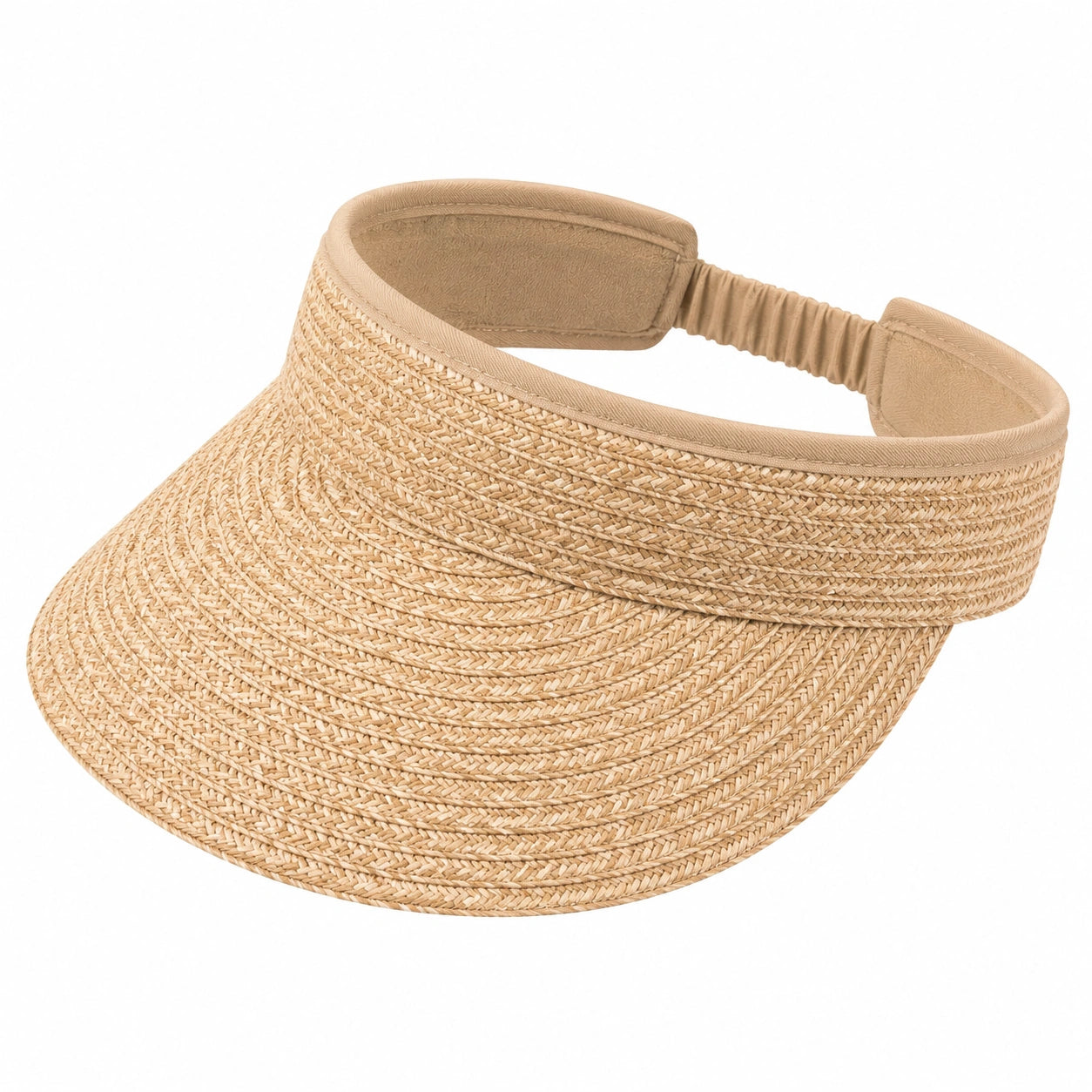Visière pare-soleil taille unique en paille tressée beige ajustable pour femme